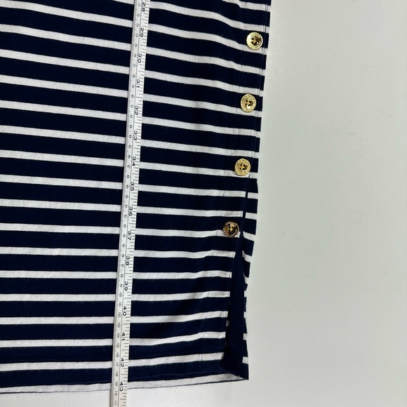 Ralph Lauren Midi Side Button Dress Size Small Long Sleeve White Navy Striped - Picture 5 of 8